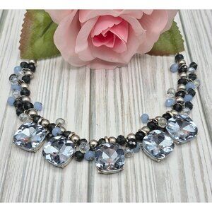 Ice Blue Crystal Statement Bib Collar Necklace by Ann Taylor Silver Tone Beaded